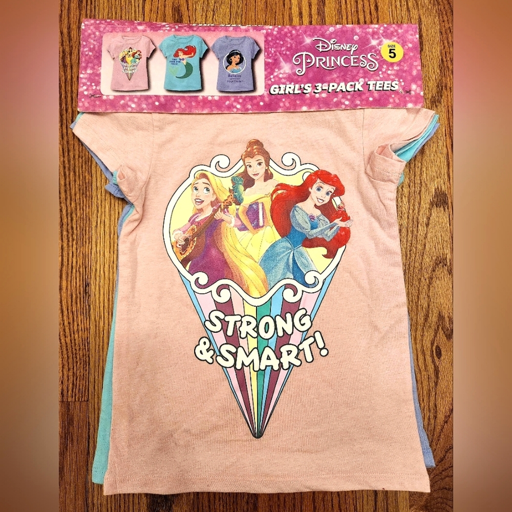 *New Size 5 Disney Princess Girl's 3-Pack Tees